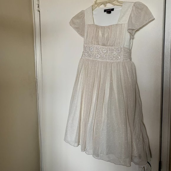 MY MICHELLE GIRLS BEADED IVORY Gold Sparkles DRESS WITH UNDERSKIRT SIZE 8 - Picture 1 of 11